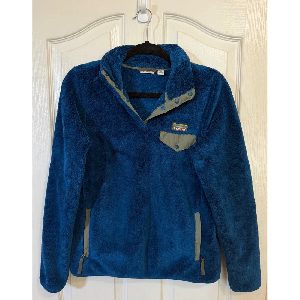 L.L.Bean Blue Fleece Pullover Jacket Snap Neck Pocket Outdoor Hiking Women's XS